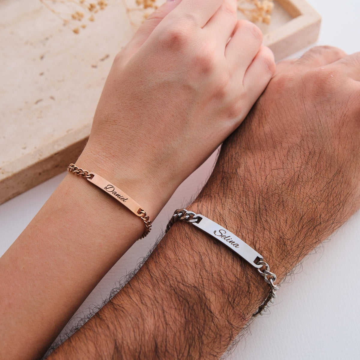 Silber Rose Partnerarmband mit Gravur - OTANTO