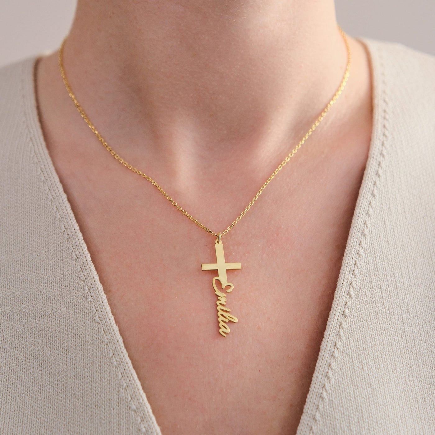 585er Gold Namenskette - Variante Kreuz - OTANTO