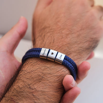Blau Segeltau Armband mit Ringgravur - OTANTO