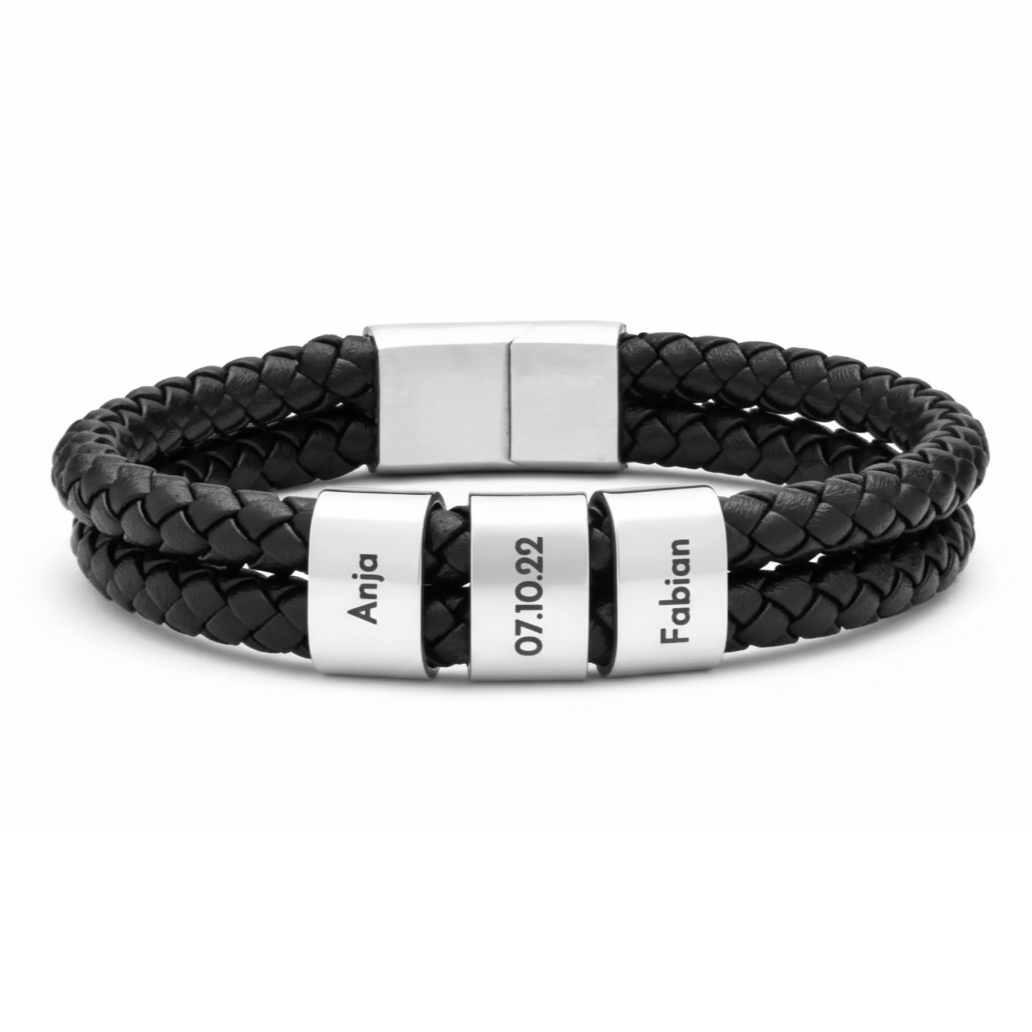 Doppel Lederarmband mit gravierten Beads - OTANTO