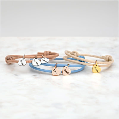 Leder Herz Plättchen Armband mit Gravur - OTANTO