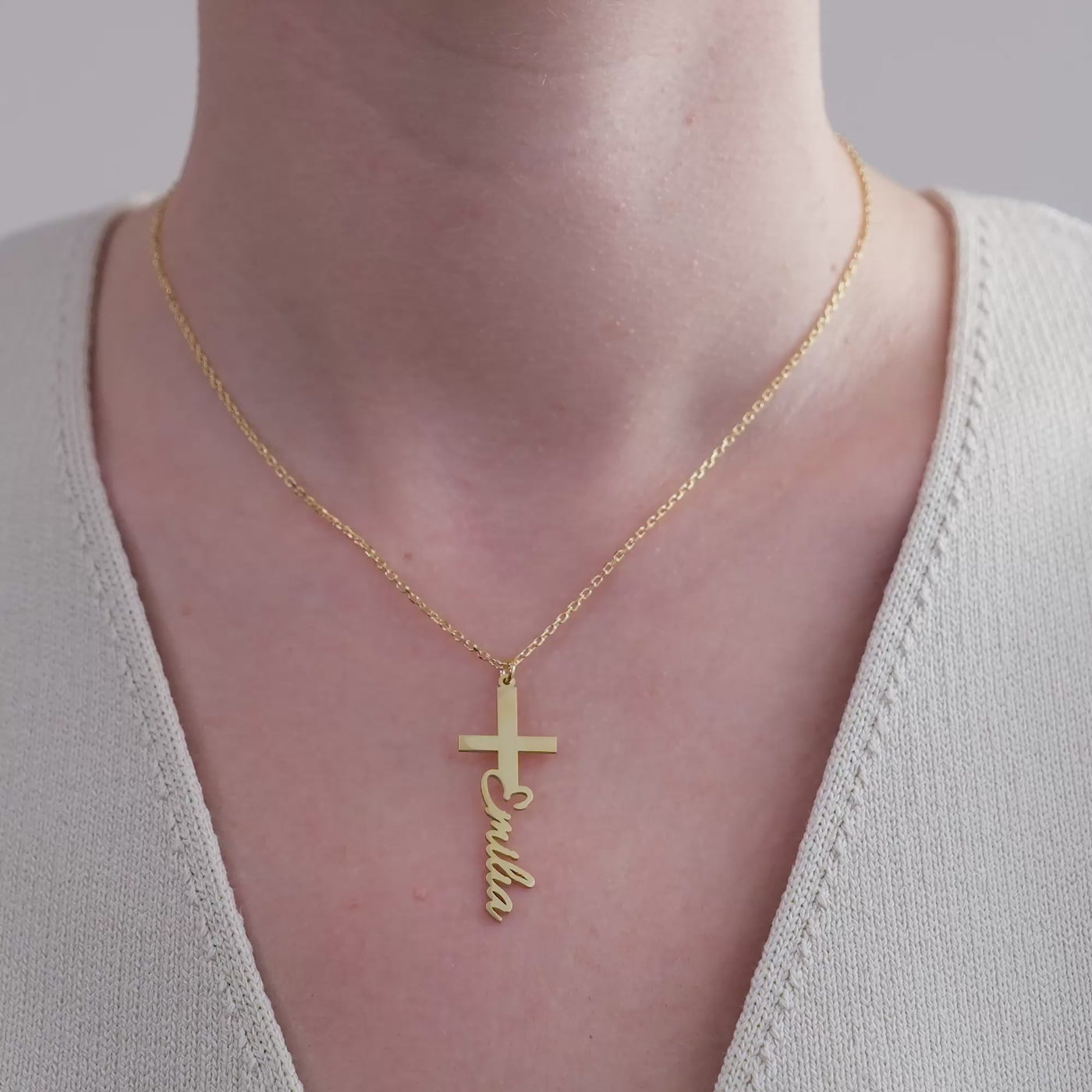 585er gouden naamketting - variant kruis