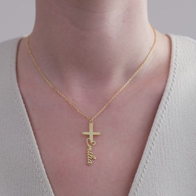 585er gouden naamketting - variant kruis