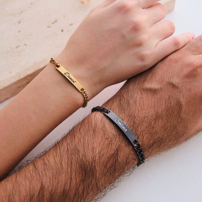 Schwarz Gold Partnerarmband mit Gravur - OTANTO