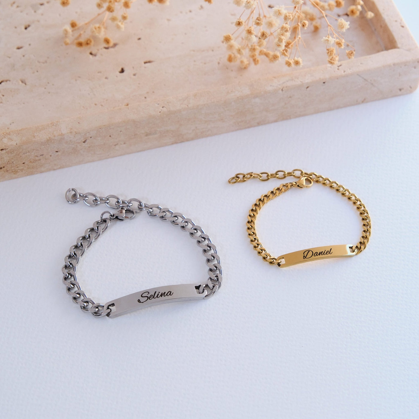 Silber Gold Partnerarmband mit Gravur - OTANTO