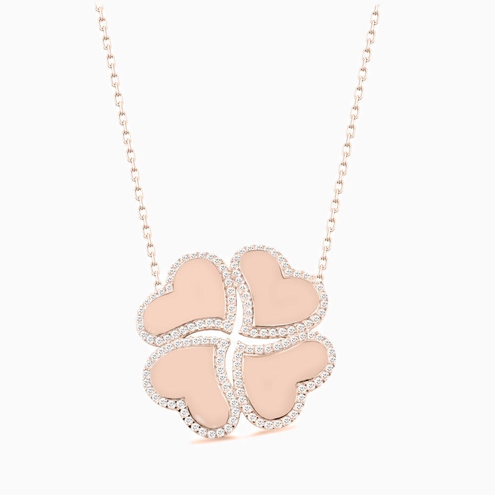 Collier en zirconium avec pendentif cœur trèfle