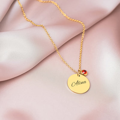 Geburtsstein Plättchen Halskette mit Wunschgravur - OTANTO